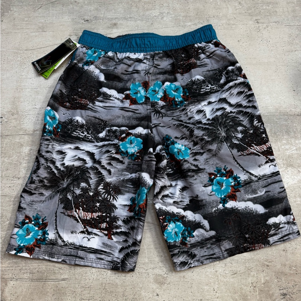 Burnside Blue and Gray Swim Trunks with Elastic Waistband